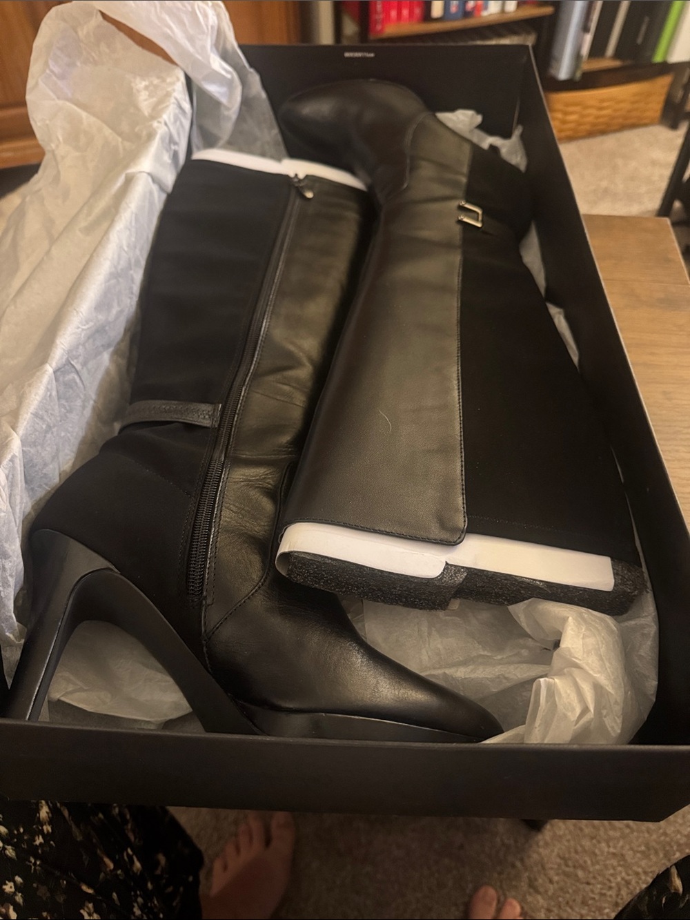Tahari Black Over-the-Knee Leather & Stretch Boots
